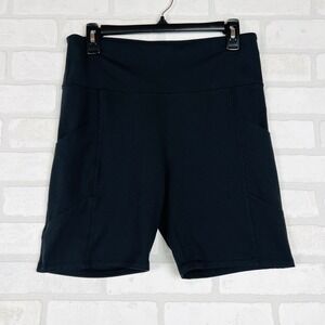 Marika Womens Black High Waisted Biker Shorts Side Pockets Size XL Activewear